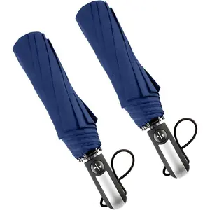 2 Pack Travel Umbrella Windproof 46/56 Inches Large Canopy Reinforced Fiberglass Ribs Auto Open & Close