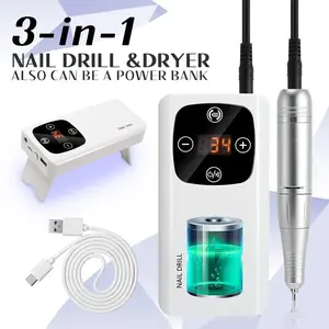 3-in-1 Portable Nail Care Tool Set - 45000 RPM Professional Electric Drill, 9-LED White Dryer, UV Manicure & Pedicure Accessories