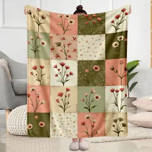 Floral Pattern Plush Fleece Blanket Soft Cozy Throw for Living Room Bedroom Use Perfect Gift Idea for Mothers Day Thanksgiving Christmas Housewarming and Seasonal Home Decor Gift for Women and Moms