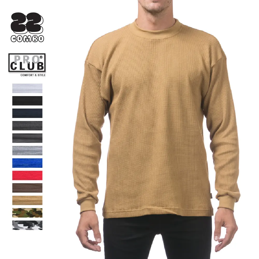 PROCLUB Men's Heavyweight Thermal Top T Shirts PRO CLUB Long Sleeves T Shirt Casual Hip Hop Cotton Tee Big and Tall (S to 5XLT)