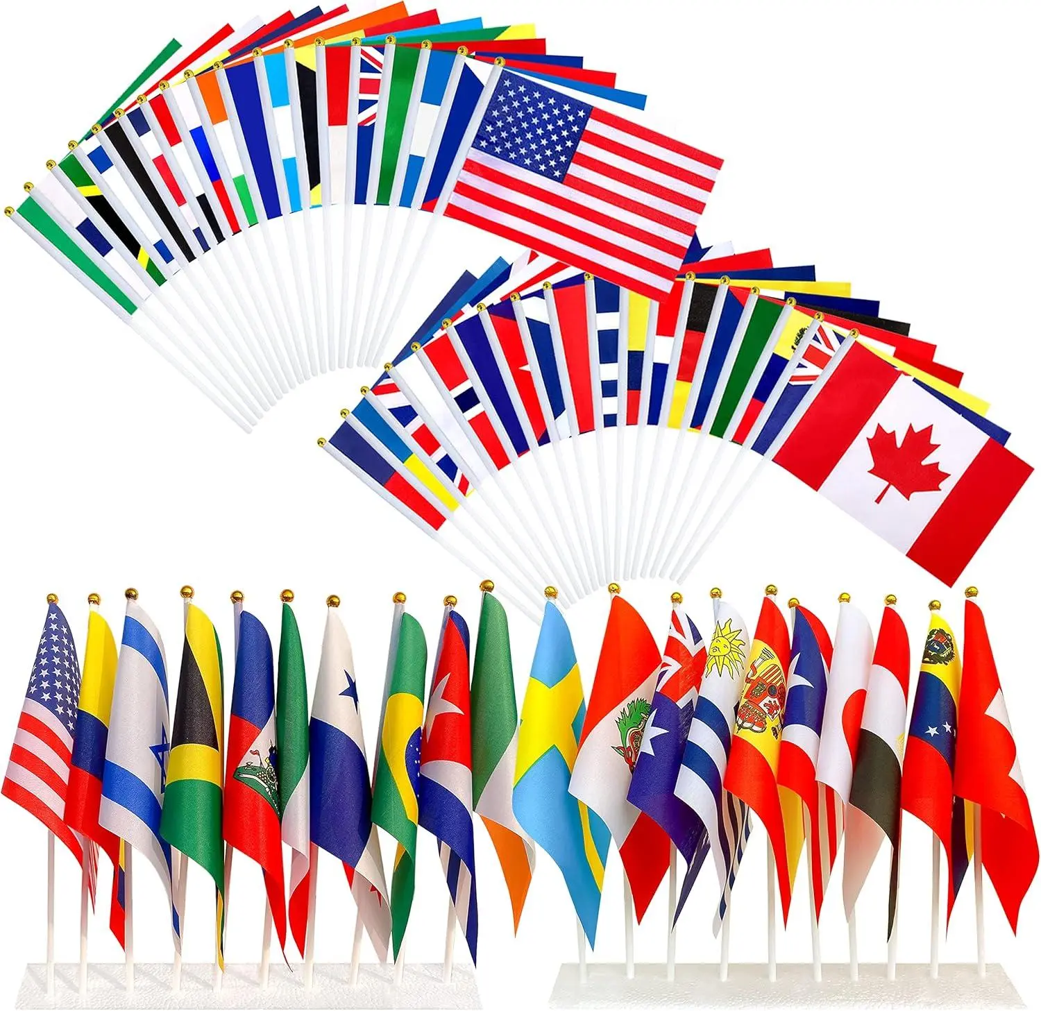 48-Pack Portable International Soccer Flags Set - Durable Waterproof Polyester Bunting Flags with Plastic Poles, Lightweight Bright Prints for Sports Events, Bar Watch Parties, Home Festive Supplies, Banners, Party Decor
