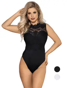 Women Bodysuit Sexy Floral Lace Sheer Sleeveless High Neck Bodysuit Leotard Clubwear Tops Bodysuits Piece Bodysuits Sexy Sleeveless sTank Tops Seamless Trendy