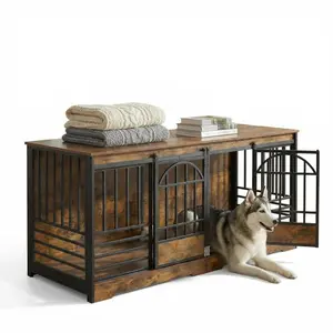 78" Double Dog Crate Furniture,Heavy Duty Extra Large Cage Furniture Divider for 2 Dogs,Decorative Wooden Kennel Furniture for Small/Medium/Large Dogs