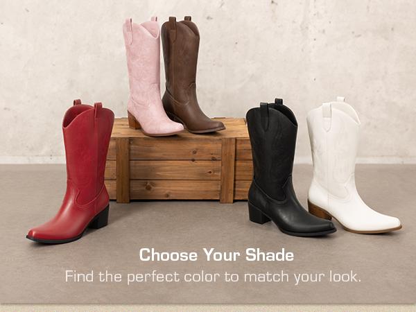 DREAM PAIRS Women's Square Toe Cowgirl  Embroidered Mid Calf Western  Fashion Dress Low Chunky Heel lolly boots  Walking Shoes Comfort Decor Footwear denim  boots