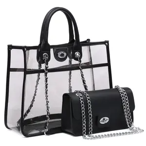 MARCO M KELLY Large Clear Tote Bags for Women Stadium Approved Top Handle Transparent Purse for Work 2 in 1 PVC Shoulder Crossbody Bag
