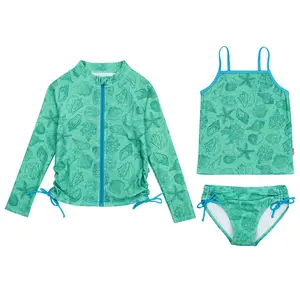 SwimZip Girls UPF 50+ Long Sleeve Rash Guard + Tankini Bikini Set (3 Piece)