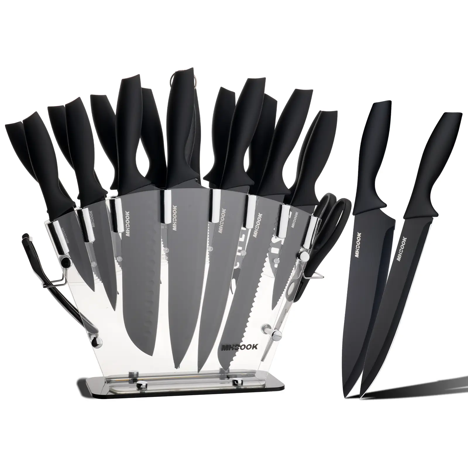 19 Piece Kitchen Knife Set, High Carbon Stainless Steel, Sharp Includes Serrated Steak Knife Set with Combination Chef's Knife, Bread Knife, Scissors,