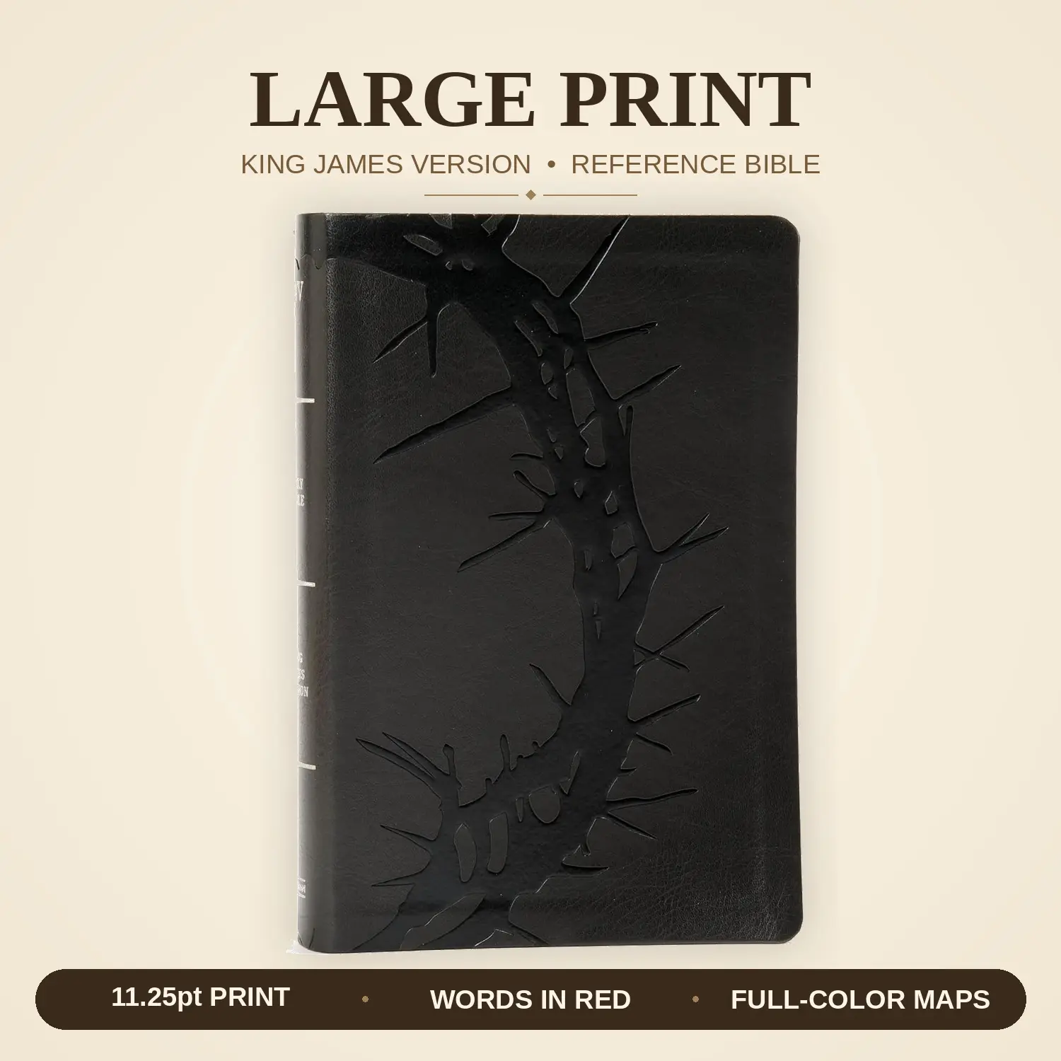 KJV Large Print Personal Size Reference Bible, Charcoal LeatherTouch Crown of Thorns, KJV Holy Bible, Red Letter, Pure Cambridge Text, Presentation ... Full-Color Maps, Easy-to-Read Bibl