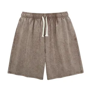 Men's Sweat Shorts Athletic Acid Washed Cotton Gym Short Elastic Waist Drawstring Workout Jogger Pants with Pockets