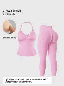 Women's Sporty Sleeveless Tank Top + High-Waisted Yoga Pants Set, Detachable Padded Bra, Ideal for Gym, Running, Outdoor Activities