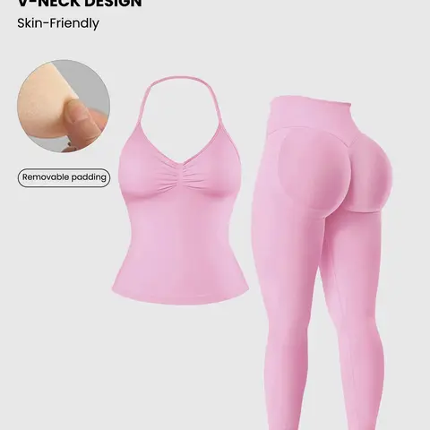 Women's Sporty Sleeveless Tank Top and High-Waisted Yoga Pants Set with Removable Padding, Fitness Clothing, Ideal for Gym, Running, and Outdoor Activities
