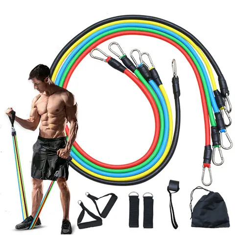 11pcs Adjustable Elastic Strength Training Band Set - Portable Home Workout Equipment, Yoga Stretching Accessory, Leg Support Tool, Glute Enhancer with Organizing Carrying Bag