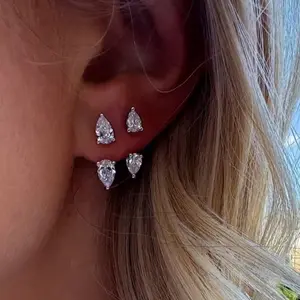 Waterdrop Zircon C-shaped Gold Plated  Front and Back Ear Earring | Zircon Jacket Earrings for Women | Gifts for Her