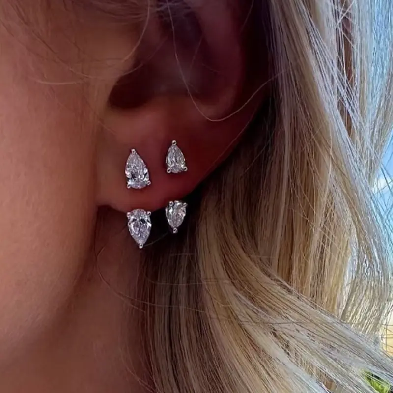 Waterdrop Zircon C-shaped Gold Plated  Front and Back Ear Earring | Zircon Jacket Earrings for Women | Gifts for Her