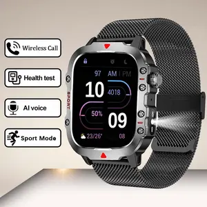 Commerce Flashlight Smartwatch HD Screen Fashionable Digital Watches Android Smartwatch Sports Tracking Smartwatch Multiple Sports Modes Wireless Call Health Tracker Business Smart Watch Men Multifunctional 2.01 Inch