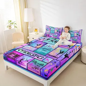 Gymnastics Gifts Bed Sheet,Gymnast Lovers Bedding Set for Kids Girls Teens Women Room Decor,Geometric Checkered Fitted Sheet Colorful Tie Dye Pastel Bedding Decor Set,- Deep Pocket