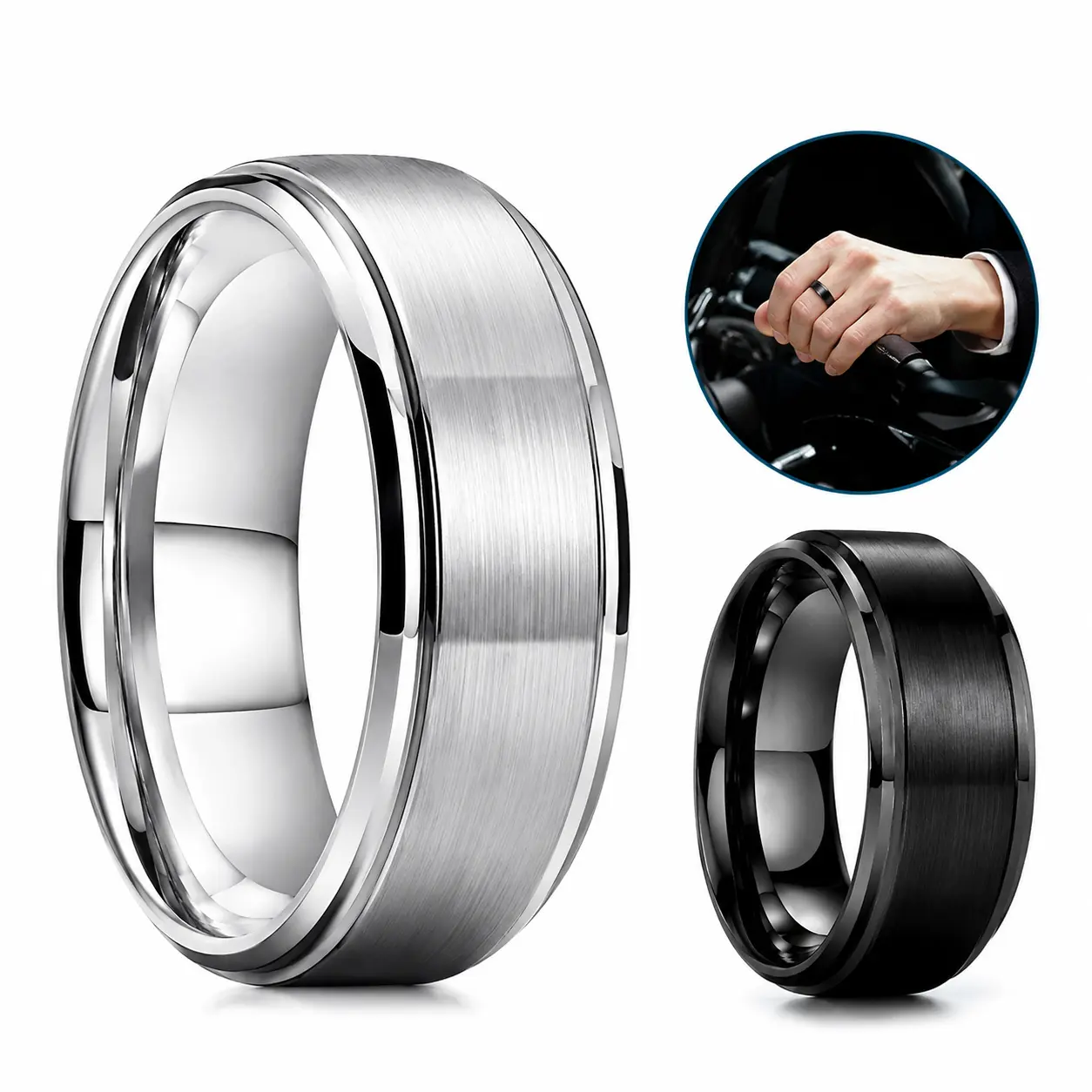 Tungsten Carbide Wedding Band Ring Brushed Silver Black 6mm 8mm Men's Engagement Promise Comfort Fit Ring