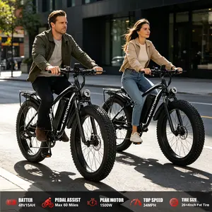 EOEOTWO  E01 Mountain Electric Bicycle, Peak Power 1500W, 26 * 4-inch wide tires, 48V 15AH all-terrain electric bicycle, Range 60 miles, Speed 32 miles per hour. Suitable for road, sandy, mountain and snowy terrain electric bicycles, Weight (29.4KG) - E01
