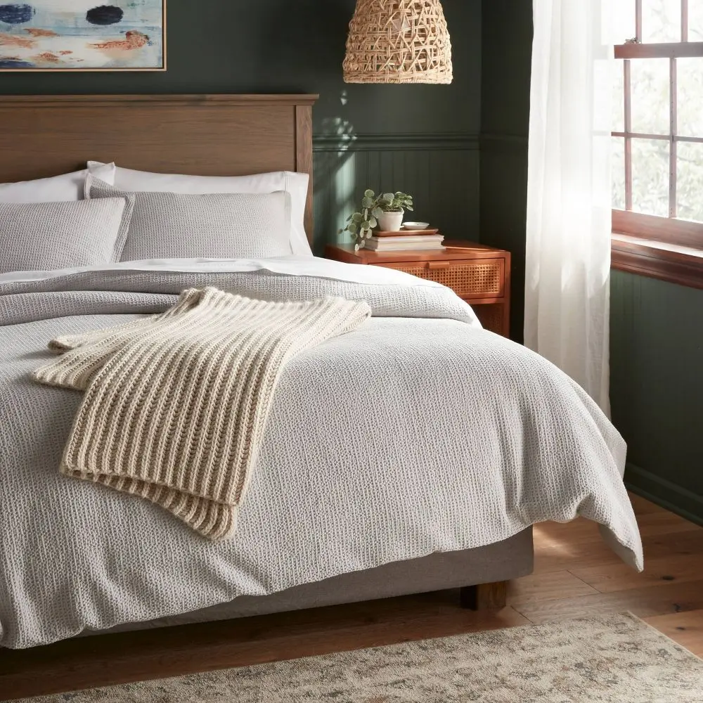 King Washed Waffle Weave Duvet Cover and Sham Set Light Gray - Threshold