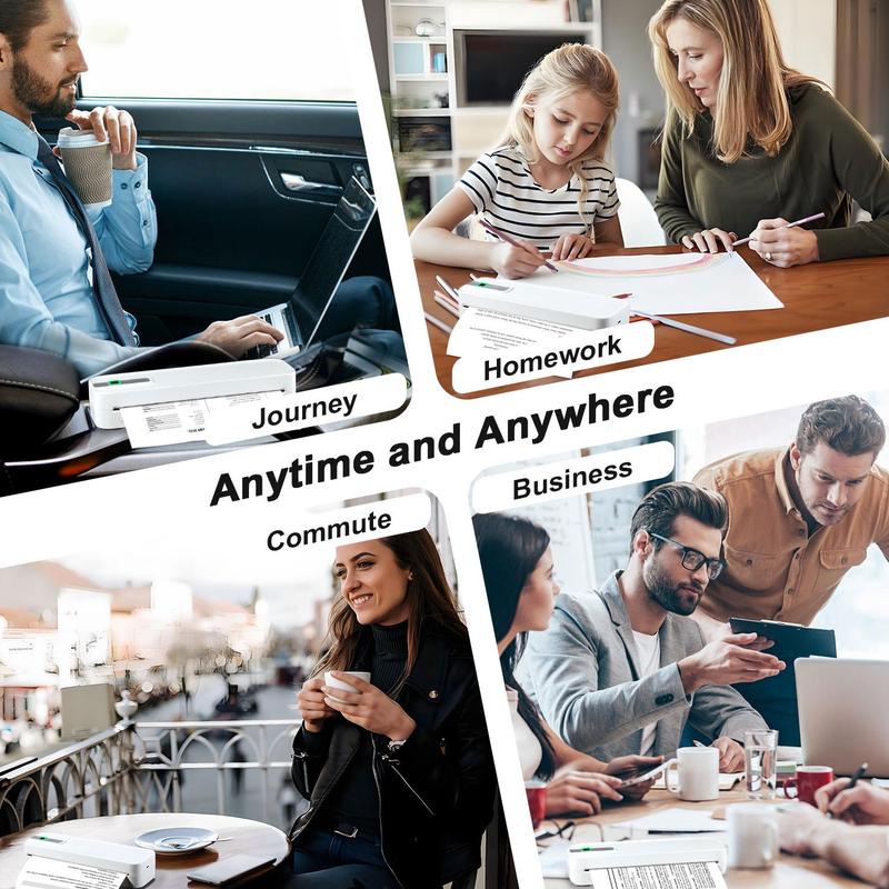 Portable Inkless Thermal Printer, Supports A4 Paper Size, Prints Resumes, Music Sheets, Exam Papers, Compatible with iOS & Laptops