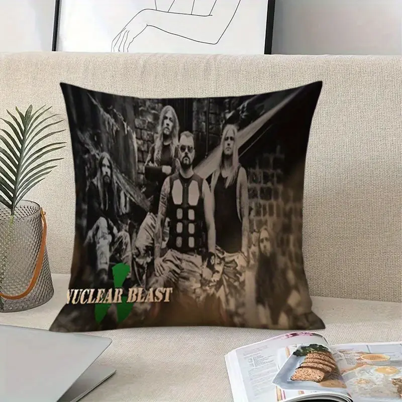 1PC Music Theme Sabaton Print 1-Piece Fabric Cover Throw Pillowcase - Zipper Closure, Vivid Band Member Portraits, Room & House Decor, Unique Gift Idea (No Filling), All Seasons Sofa & Bedroom Decor, Room Decor