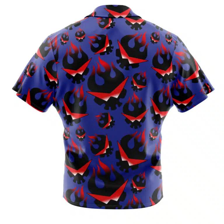 Kamina’s Great Flaming Skull Tengen Toppa Gurren Lagann Button Up Hawaiian Shirt | Cool Summer Ape Anime Vibes for Men & Fans for adults and children