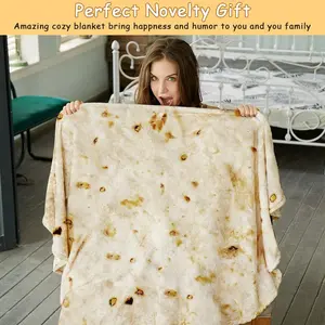 Burritos Tortilla Blanket, Realistic Food Wrap Blanket Double Sided, Novelty Funny Tortilla Round Giant Soft Blankets (Beige, 47 inches)