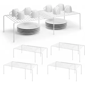 4-Pack Expandable Medium (13.4-25.1x9inch) Multi-functional Kitchen Organizer Rack - Spice Shelf for Cabinet Pantry Organization Storage, Also Works As Desk Organizer, White