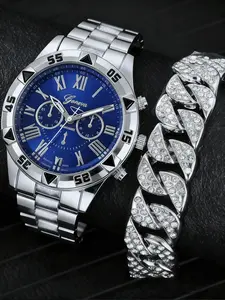2-piece watch set, men's exquisite versatile watch, fashionable quartz watch, simple temperament watch set