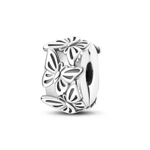 MULA 925 Silver Plated Butterfly Clip Charm | Elegant and Secure Bracelet Spacer | Exquisite Nature-Inspired Design | Suitable for Pandora Bracelets and Necklaces | Perfect Gift for Women and Girls