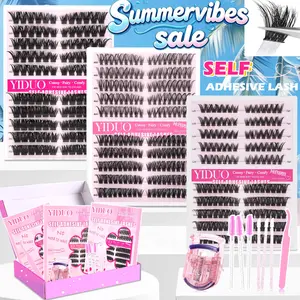 YIDUO 6 Styles Cat Eye Self-Adhesive Lash Clusters Kit, Pre-Separated Left & Right 40D+60D+ Natural Voluminous Press-On Lashes, Fluffy Eyelashes Cluster, C/D Curl Pre-Glued Glue-Free, 1-Minute Easy DIY Eyelash Extensions Kit, Individual Lashes Clusters
