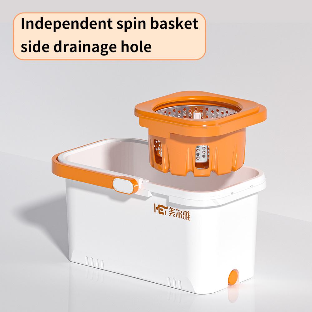 Mop Bucket Set with 360° Spin Mop and Bucket System 2 Microfiber Heads for Various Floor Cleaning Orange & White Extendable Stainless Steel Rod
