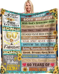 JOOCAR 60th Birthday Gifts for Women, 60 Year Old Blanket Gifts Ideas, Funny Womens Birthday Decorations Gifts, Happy 60th Birthday,Sister, Wife