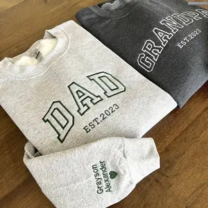 Custom Embroidered Sweater, Hoodie, Tee, Name On Sleeve With Heart, Grandpa Family Shirt With Date, New Daddy Est Year, Father's Day Gift , Global Trending Outfits