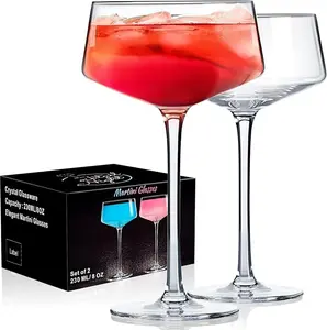 Martini Glasses, Coupe Glasses, Cocktails Glasses of Hand Blown, Perfect for Cocktails, Martinis, Margaritas, Parties, Catering Boxes and Gifts（8 oz/240ml） (Set of 2)