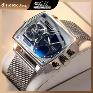 FEICE New Personality Multifunctional Men's Watch Square Large dial Trendy Fashion Men's Watch Night Glow Waterproof FallFreshness