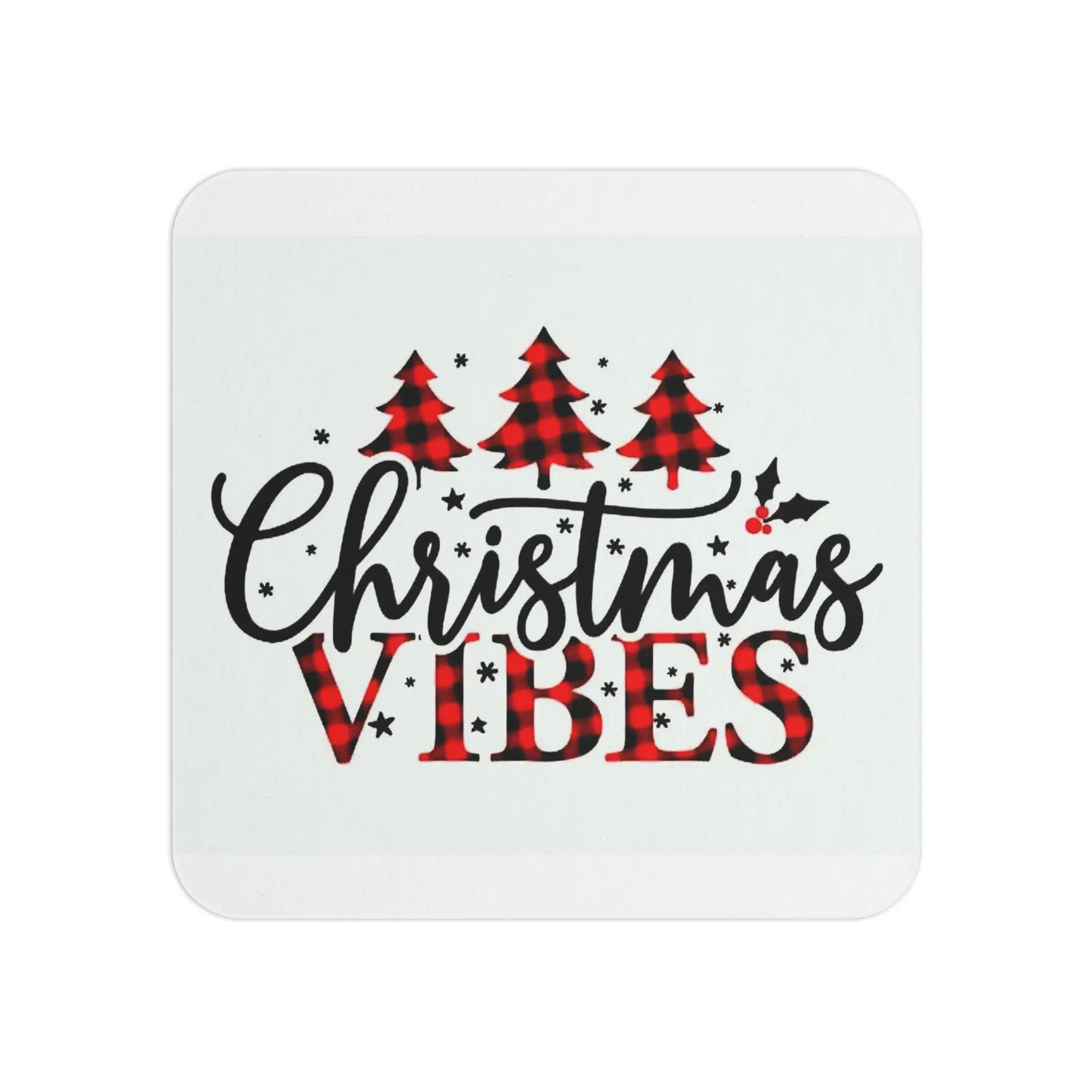Christmas Vibes Coaster | Plaid Trees Holiday Drink Coaster