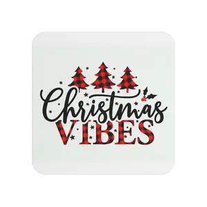 Christmas Vibes Coaster | Plaid Trees Holiday Drink Coaster