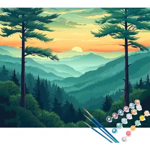 Smoky Mountain National Park  by Number Kits, Mountains Landscape  by Numbers for Adults, Forest Sunset DIY  Painting for  Home Wall Decor(16x20inches, Unframe)
