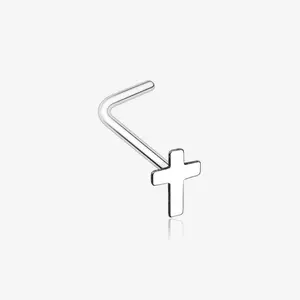 Dainty Cross Icon L-Shaped Nose Ring