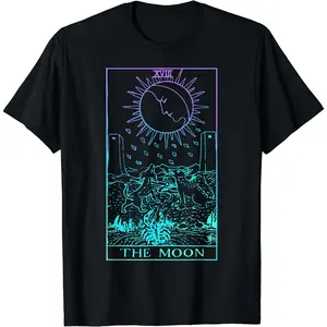 Cotton Short Sleeve The Moon Tarot Card Rider Waite Witchy T-Shirt For Men Women