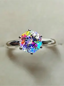Beautiful Silvery Imitation Magical Mystic Synthetic Zircon  Ring for Women Fashion Wedding Engagement Bridal Promise Jewelry Solitaire Ring Birthday Anniversary Gifts Unique Rings