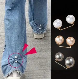 2pcs Pearl Jean Ankle Clips, Chest Anti-Exposure Pins, Anti-Tripping Slipper Buckles, Pants Length Adjusters