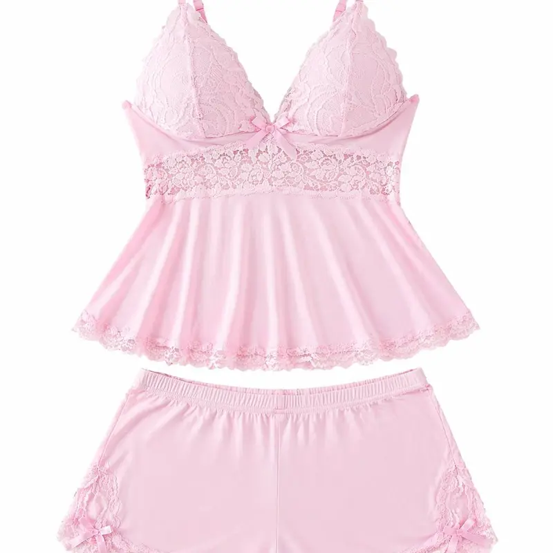 sohochic Women's 2-Piece Casual Pajamas & Loungewear Set - Soft Lace Trim Lightweight Polyester Cami with Spaghetti Straps, Above-the-Knee Shorts, Cozy Homewear, Dreamy Lounge Wear Pjs, Loungewear Goals, Pjs All Day