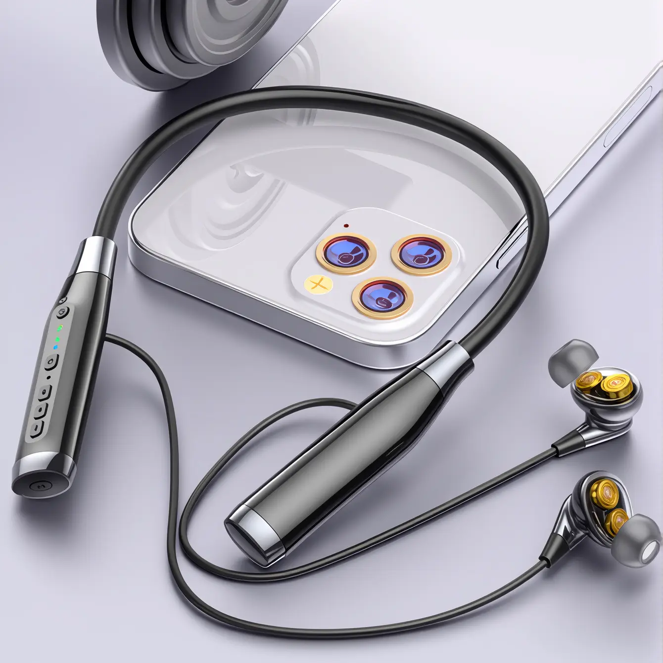 New Neck-Hanging Bluetooth Headset - High-Quality Stereo Audio, Silicone Lithium Ion In-Ear Earbuds, Flexible Neckband, Instant Connectivity, Mini In-Ear Headphones for Running, Calls, Gifting to Loved Ones