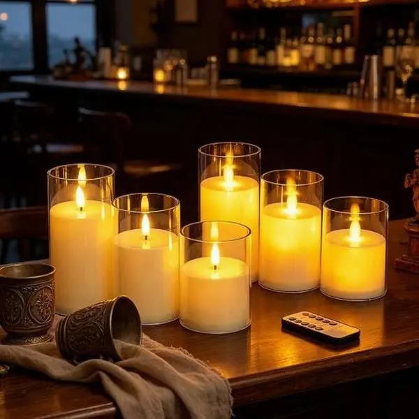 Glass Covered Flameless LED Candles, AA Battery Powered No Battery Included, Flickering Real Wax Effect, for Home, Mantel, Party Holiday Decoration