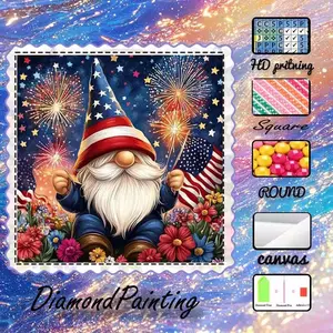 DIY 5D Flocking Diamond Painting Kit, AB Drill, Fairy Dust Drill, Crystal Drill, Gnome, Fireworks, US Flag Diamond Embroidery, Special Craft Diamond Art Kit, Wall Decor, Gift for Family, Lovers, Friends