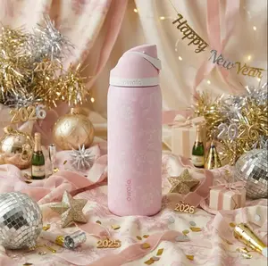 Owala Ribbon Toile 30oz – Holiday Pink FreeSip Bottle with Floral Design, Cute Christmas Aesthetic,Perfect Christmas Present