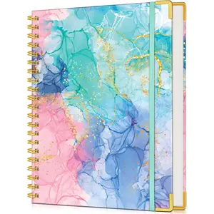 Lined Spiral Notebook Journal for Women, 150 Pages Cute Notebooks 5.75" x 8.38", A5 Hardcover Spiral Journals with 100 GSM Thick Paper, College Ruled Notebook for Writing Work School,  Blue Marble