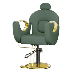 Garvee Reclining Salon Chair with Foot Rest, Heavy Duty Adjustable Hydraulic Pump, 360 Degree Swivel Barber Chair for Styling and Braiding, Perfect for Home or Professional Barbershops in Green & Gold